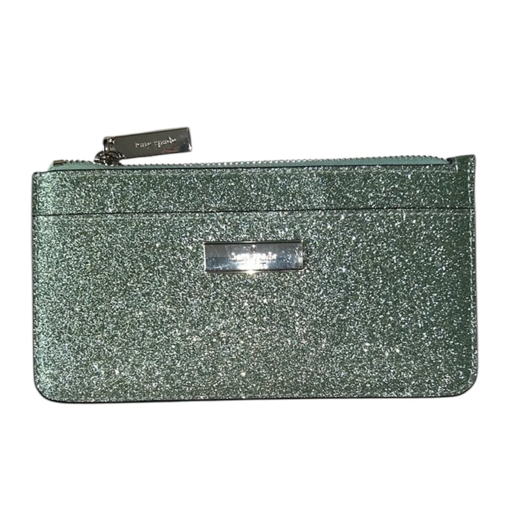 Kate Spade Seawater Green Kenzie Boxed Glitter Card Holder Wallet - Picture 2 of 15